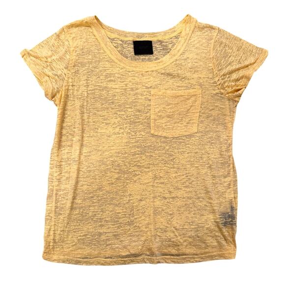 Gestuz Semi-Sheer Cotton Slub T-Shirt Yellow Relaxed Casual Textured Burnout, XL - Picture 1 of 9